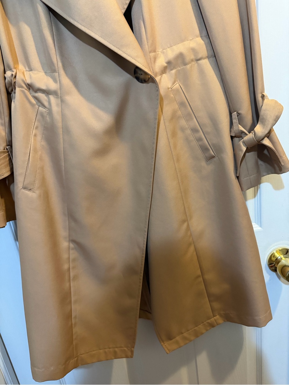 Halogen Trench Coat Women Small  Tan Draped Open Front Minimalist Chic mint - Picture 4 of 9